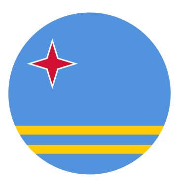 Aruba flag circle badge vector illustration isolated on white background. Holland territory in Central America. Caribbean island state. Aruba roundel flag. National symbol ribbon. Netherlands province