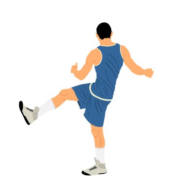 Basketball player stretching vector illustration isolated on white background. Sportsman boxer warming up before boxing game. Strain racking on court. Sport boy workout in gym. Fit man exercise. 