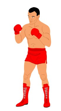 Boxer in ring vector illustration isolated on white background. Strong fighter direct kick. Sportsman on training sparing. Martial skills demonstration. Boxing sport event. Kick avoidance. Tough man.