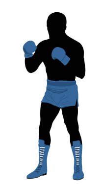 Halka vektör silüetinde boksör beyazı izole etti. Güçlü savaşçı şekli gölge tekmesi. Sporcu eğitimi yedek. Dövüş yetenekleri. Boks müsabakası. Kaçınma tekmesi. Sert adam..