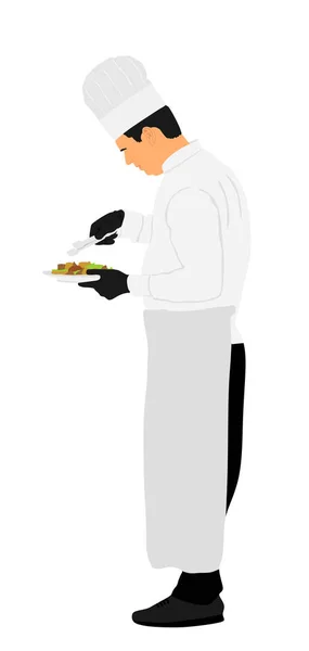 Kuchař Kuchyni Speciálním Jídlem Deskové Vektorové Ilustrace Izolované Bílém Pozadí — Stockový vektor
