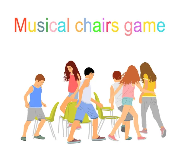 Crianças Jogando Cadeiras Musicais Jogo Vetor Ilustração Isolado Fundo Branco — Vetor de Stock