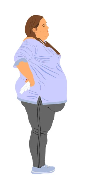 Fat Woman Vector Illustration Isolated White Background Overweight Person Trouble - Stok Vektor