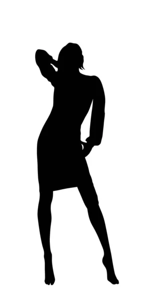 Knappe Vrouw Mode Poseren Vector Silhouet Illustratie Geïsoleerd Witte Achtergrond — Stockvector