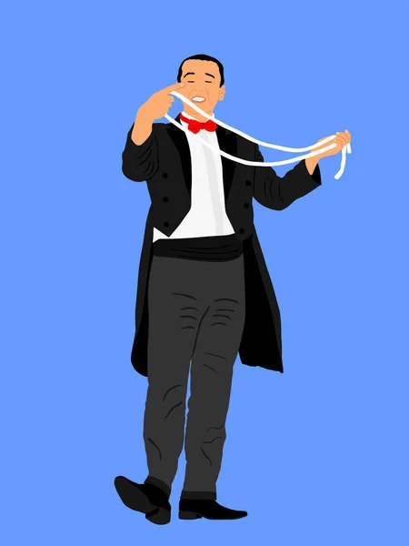 Magician Executando Truque Com Corda Vetor Ilustração Isolado Azul Artista — Vetor de Stock