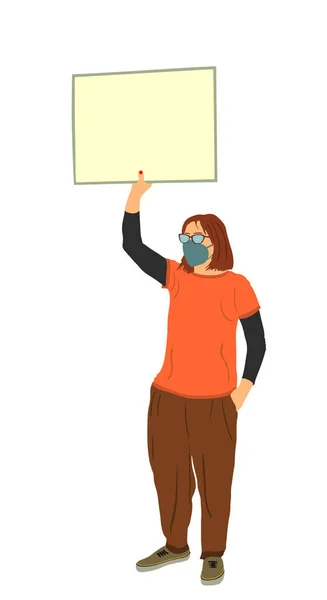 Demonstrator Woman Protester Hold Banner Hands Vector Illustration Isolated Hand — Image vectorielle