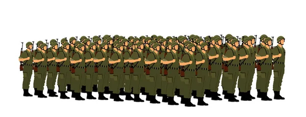在白色背景下孤立地对指挥官矢量图解向军队士兵致意 部队组建部队游行示范 当班的爱国者武装人员 反对战争的服务 — 图库矢量图片