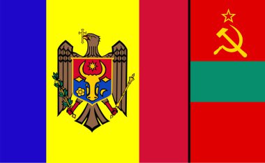 Moldova flag merge Transnistria flag vector illustration isolated.  Pridnestrovian Moldavian Republic symbol. Moldavia and Transnistria emblem banner.  clipart