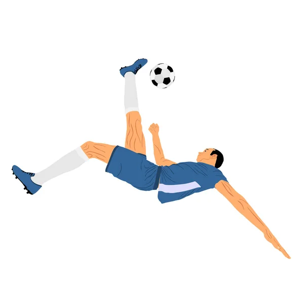 足球运动员在剪子中踢球移动矢量轮廓图解孤立在白色背景 足球运动的吸引力 有效的移动 给公众用的眼镜 体态迷人的运动员 — 图库矢量图片