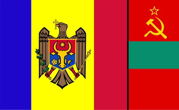 摩尔多瓦国旗合并了分离的德涅斯特河左岸旗矢量 Pridnestrovian Moldavian共和国的象征 摩尔达维亚和德涅斯特河左岸的会旗 — 图库矢量图片