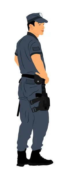 Důstojník Službě Vektorová Ilustrace Izolovaná Bílém Pozadí Policista Uniformě Hlídkuje — Stockový vektor