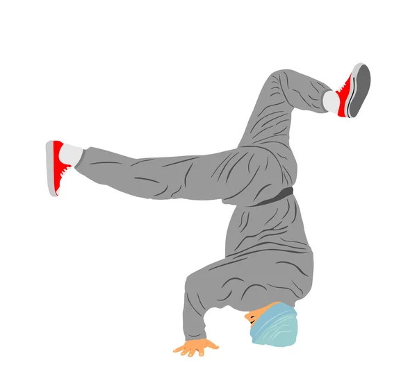 在白色背景下孤立的霹雳舞男孩矢量图解 现代都市舞蹈表演 迷人的运动员在街上表演技巧 适合运动体操的身材 嘻哈音乐节目 — 图库矢量图片