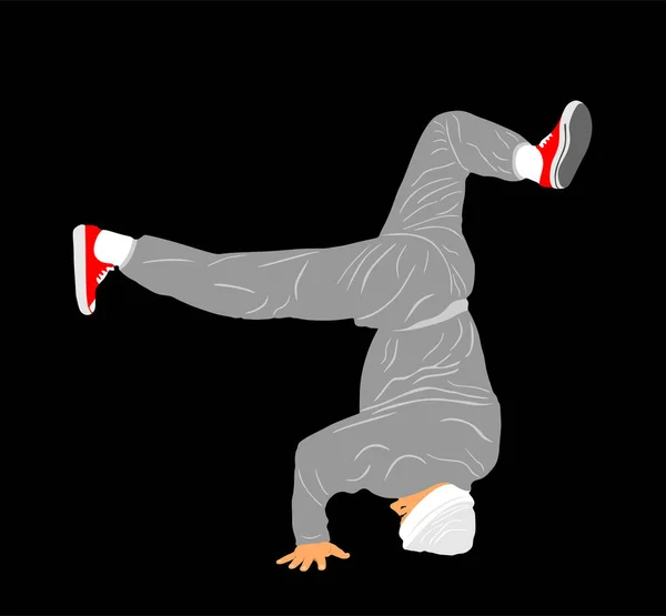 在黑色背景上孤立的霹雳舞男孩矢量图解 现代都市舞蹈表演 迷人的运动员在街上表演技巧 适合运动体操的身材 嘻哈音乐节目 — 图库矢量图片