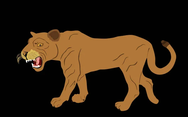 黒を背景にしたライオンのようなベクトルイラスト ライオン女性 動物の王 アフリカの誇り ゾディアックシンボル 野生動物の捕食者 アフリカの5人 マウンテンライオンクーガー — ストックベクタ
