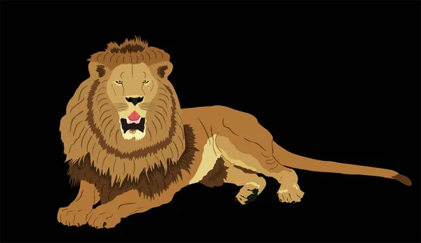狮子矢量在黑色背景上孤立 动物之王大猫非洲的骄傲 狮子座黄道带符号 野生动物掠食者狮子的象征 非洲五大成员 — 图库矢量图片