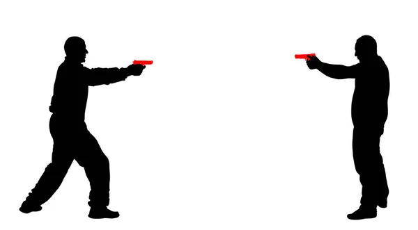 Public Crime Scene Gunfight Battle Man Gun Shooting Opponent Vector — Stock Vector