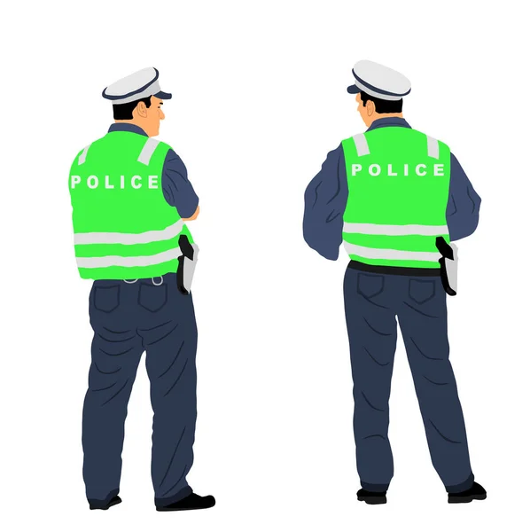 交通警察官ユニット白地に隔離された職務ベクトルイラスト 制服を着た警察官 警備員が人々を守る 法と命令通りのパトロール警官カップル 群衆を観察する — ストックベクタ