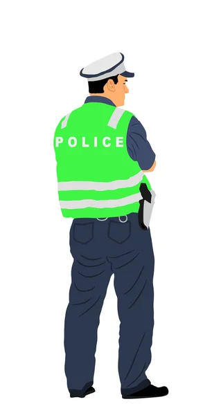 白い背景に隔離された職務ベクトル図上の交通警察官 制服を着た警察官 警備員は人を守る 法と命令通りのパトロール警官 群衆を観察する — ストックベクタ