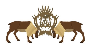 Geyik savaş vektör çizimi beyaz arka planda izole. Geyik boynuzlu güçlü geyik. Dişi için savaşan dizgin geyik. Ormanda mücadele et. Hayvanat bahçesi hayvan doğası. Noel bayramı sembolü.