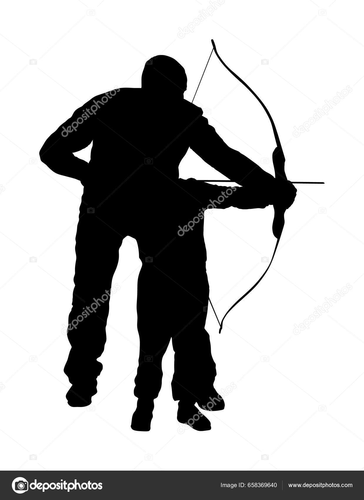 アーチャーベクトルシルエットイラスト白の背景に孤立した 狩猟中のハンター 父は弓の矢を握るように息子に教える 父の日 少年と一緒に時間を過ごす  狩り本能を目覚めさせる 子育て家族 ストックベクター ©Dovla982 658369640, image size:1238x1700