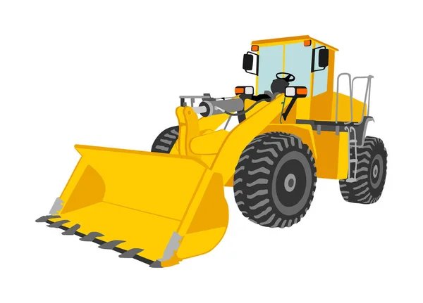 Stor Bulldozer Hjul Lastare Vektor Illustration Isolerad Vitt Dammgrävare Grävmaskin — Stock vektor