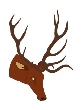 Geyik boynuzu vektör illüstrasyonu beyaz arka planda izole edildi. Ren geyiği, gururlu Noble Geyik Erkek Kupası. Güçlü geyik, kızıl geyik. Vahşi hayvan avlayan avcı, erkek gücünün sembolü..