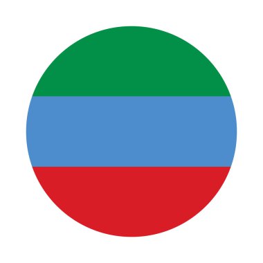 Dağıstan Cumhuriyeti bayrak illüstrasyonunun daire rozeti beyaz arka planda izole edilmiş, Rusya, Rusya Federasyonu. Dağıstan amblemi. Yuvarlak ulusal sembol.