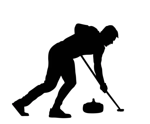 Curling Player Silhueta Vetorial Gelo Ilustração Isolada Branco Jogo Desporto —  Vetores de Stock