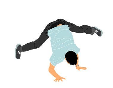 Break dansçı çocuk vektör çizimi beyaz arkaplanda izole edildi. Modern şehir dansçıları sergisi. Sokakta çekici sporcu yetenekleri. Formda spor jimnastik figürü. Hip hop müzik şovu