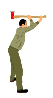 Balta vektör illüstrasyonlu oduncu beyaz arka planda izole edilmiş. Bahçıvan ağaçkakan görev başında. Kütük işçisi. Keresteci iş başında. Oduncu adam baltayı tutuyor. Forester çalışanı. balta ahşap işçiliği.