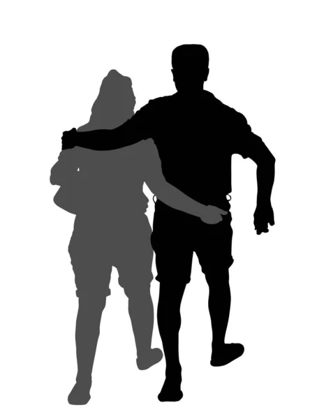 Gelukkig Paar Verliefd Knuffel Wandelende Vector Silhouet Illustratie Geïsoleerd Wit — Stockvector