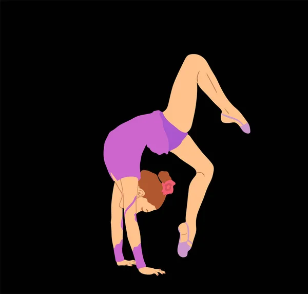 在黑色背景上孤立的艺术体操女士矢量图解 做体操的女运动员 优雅的芭蕾舞女形象表演 体操柔韧的狮子座女子 — 图库矢量图片
