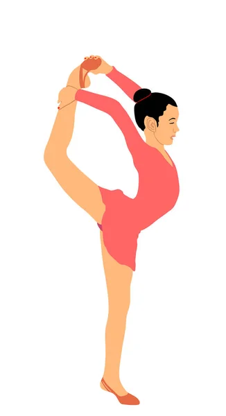 在白色背景上孤立的艺术体操女士矢量图解 做体操的女运动员 优雅的芭蕾舞女形象表演 体操柔韧的狮子座女子 — 图库矢量图片