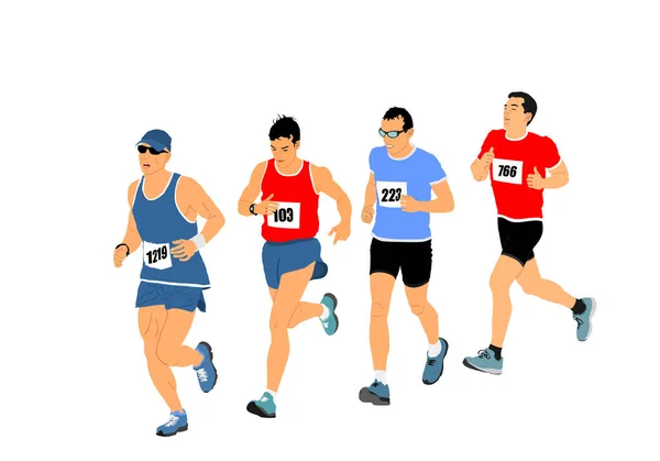 Grupo Pilotos Maratona Correndo Ilustração Vetorial Raça Isolado Fundo Branco — Vetor de Stock