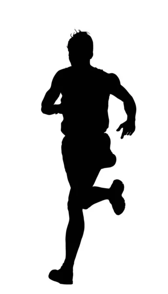 白を基調としたスプリンターランナベクターシルエットイラスト シルエットを走るマラソンレーサー スポーツマンの活動形態 人種の爆発的なスタートでアスリートの少年 筋肉の男性の焦点 — ストックベクタ