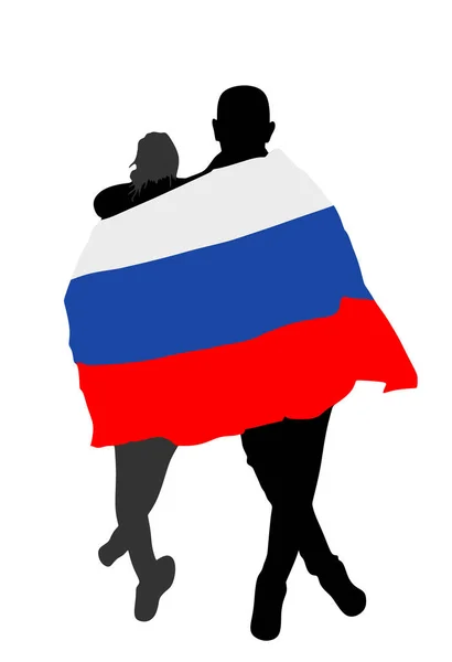 紧紧拥抱着被俄罗斯国旗覆盖的男男女女 孤立地勾勒出他们的轮廓 男孩拥抱女孩 恋爱中的情侣心情愉快的情人男朋友女友俄罗斯爱国人士的象征 — 图库矢量图片