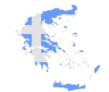 Yunan harita silüeti vektör illüstrasyonu, Yunanistan 'ın ulusal bayrağı beyaza izole edilmiş. Akdeniz ülkesi. AB ve Balkan devlet sembolü. Yunan bayrağı. Yunanistan haritası. Yunanistan haritası.
