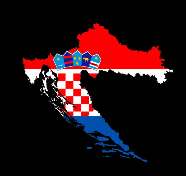 Kroatien Karta Flagga Vektor Siluett Illustration Isolerad Svart Bakgrund Kroatiens — Stock vektor