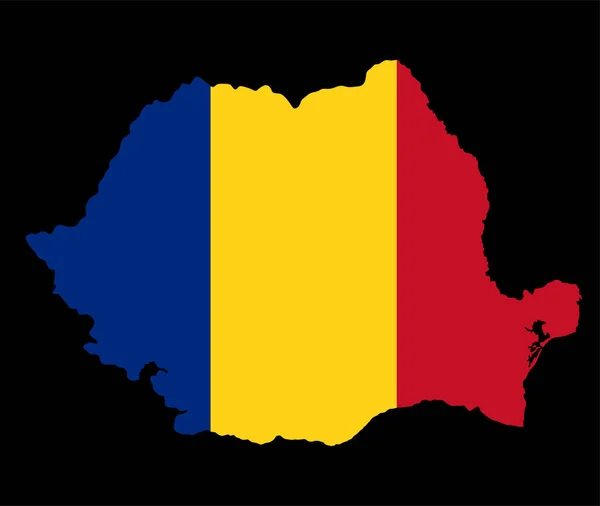 Ρουμανία Χάρτη Σημαία Διάνυσμα Σιλουέτα Απεικόνιση Απομονώνονται Μαύρο Φόντο Πολύ — Διανυσματικό Αρχείο