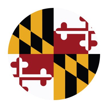 Maryland bayrak vektör çizimi beyaz arkaplanda izole edildi. Amerika Birleşik Devletleri. Maryland ulusal sembolünün düğmesi. Maryland yuvarlak bayrağı.