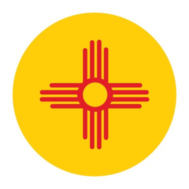 Beyaz arka planda New Mexico eyaleti bayrak çizimi izole edilmiş. Amerika Birleşik Devletleri ulusal sembolü. Düğme New Mexico bayrak yuvarlak amblemi..