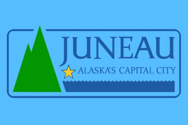 Arka planda Juneau şehrinin bayrak çizimi izole edildi. Alaska eyaletinin başkenti. ABD şehir sembolü. Amerika Birleşik Devletleri amblemi. Juneau kasaba bayrağı.