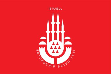 İstanbul illüstrasyonunun şehir bayrağı izole edildi. Türkiye, İstanbul bayrağının arması. Costantinopole Eski tarihi isim.