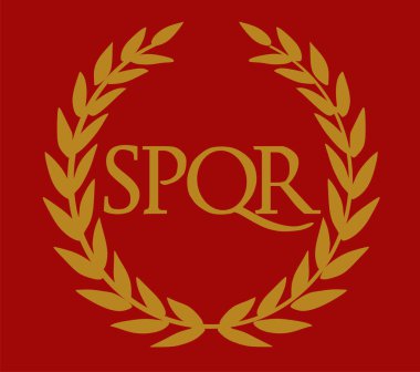Roma İmparatorluğu bayrak vektör illüstrasyonu izole. İtalya, Avrupa 'dan antik imparatorluk. Vexilloid. İşaret SPQR Senatus Populusque Romanus defne ile.