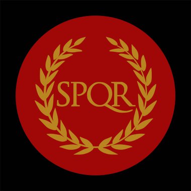 Roma İmparatorluğu bayrağı yuvarlak çizimi izole edildi. İtalya, Avrupa 'dan antik imparatorluk. Vexilloid. Mühürlü SPQR Senatus Populusque Romanus. Düğme Roma bayrağı.