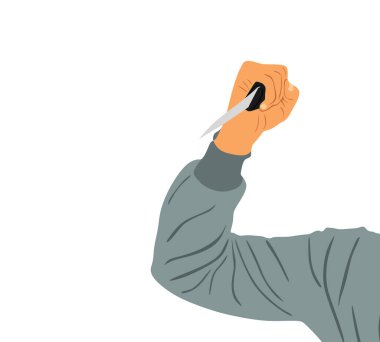 Elinde bıçakla hırsız adam beyaz arka planda izole edilmiş kurban vektör çizimine saldırıyor. Soğuk silahlı bir terörist saldırıya geçti. Silahlı ev hırsızı erkek, insanlara hayat veriyor. Suç mahalli.