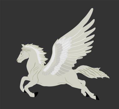 Tatlı sihirli Pegasus vektör silueti çizimi siyah arkaplanda izole edilmiş. Pegasus şekil gölgesi, görkemli efsanevi Yunan kanatlı atı. Rüyada uçan at mitolojisi. Özgürlüğün sembolü.