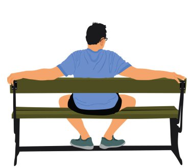 Park vektör illüstrasyonunda beyaz arka planda tek başına oturan adam. Spor giysileri içinde yaz tatili. Turist, olgun erkek, bekleyen kadın. Kolları açık erkek sarılma bankı.