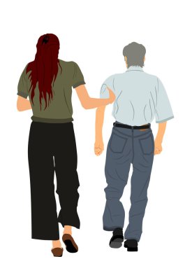 Hemşire yaşlı adama izole edilmiş yürüme vektörü çizimine yardım ediyor. Yaşlı, olgun, hastalıklı insanlar hayatı emziriyor. Asistanı kızı olan yaşlı bir hasta. Büyükbaba ameliyatı devre dışı. Hastane sağlık hizmetleri.