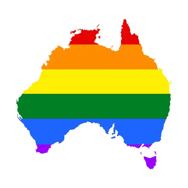 Australia Pride Gay Map Rainbow Flag Colors Vector Illustration Isolated — Stock Vector